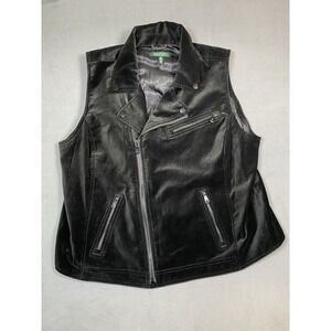 LRL Lauren Ralph Lauren Women's Velvet Asymmetrical Moto Vest Size 2XL Black